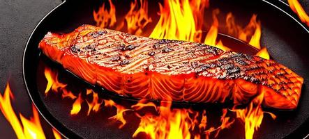 Grilled salmon. Healthy food baked salmon. Hot fish dish. photo