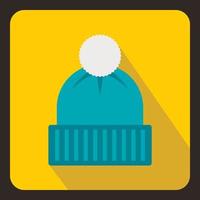 Winter hat with bell icon, flat style vector