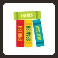 Books of foreign languages icon, flat style vector