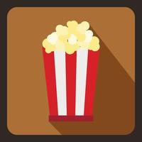 Popcorn in striped bucket icon, flat style vector