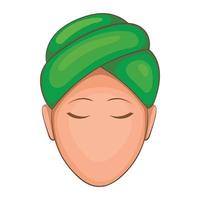 Woman with green towel on her head icon vector