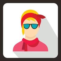 icono de mujer hipster, estilo plano vector