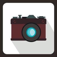 Retro photo camera icon, flat style vector