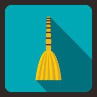 Yellow broom icon, flat style