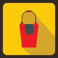 Red bucket and rag icon, flat style vector