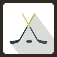 palos de hockey e icono de disco, estilo plano vector