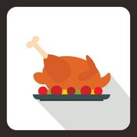 Fried chicken with tomatoes icon, flat style vector