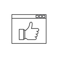 Screen with thumbs up sign icon, outline style vector