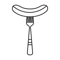 Grilled sausage on a fork icon, outline style vector