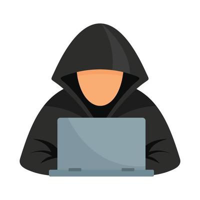 Hacker at laptop icon, flat style