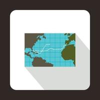 Christopher Columbus voyage map icon, flat style vector