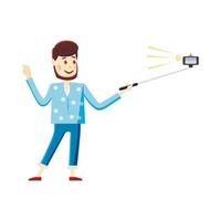 Man making selfie with a stick icon, cartoon style vector