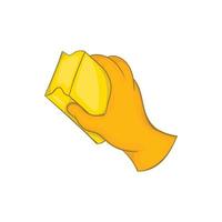 Hand in glove with rag icon, cartoon style vector