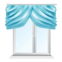 Blue textile curtain icon, cartoon style vector