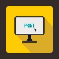 Print word on a computer monitor icon, flat style vector