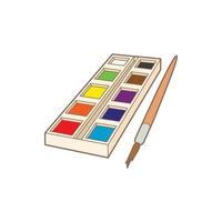 Watercolor in a box with brush icon, cartoon style vector