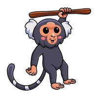 Cute pygmy marmoset monkey cartoon hanging on tree vector