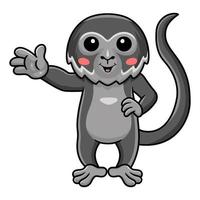 lindo mono araña negro dibujos animados agitando la mano vector