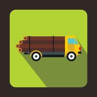 Logging truck logs icon, flat style vector