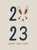 Poster Happy New Year 2023 with cute rabbits. Vector illustrations