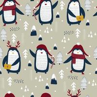 Christmas seamless pattern with cute penguin. Vector illustrations