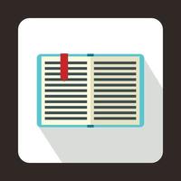 libro abierto con un icono de marcador, estilo plano vector