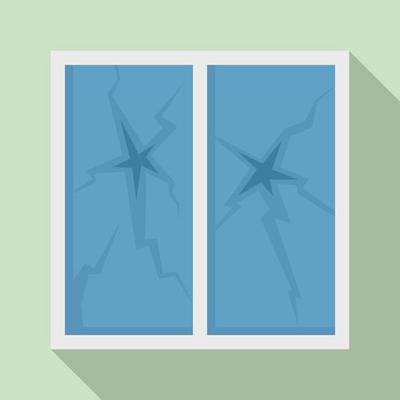 Broken house window icon, flat style