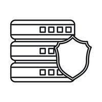 Database with gray shield icon, outline style vector