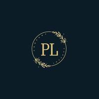 Initial PL beauty monogram and elegant logo design, handwriting logo of initial signature, wedding, fashion, floral and botanical with creative template. vector