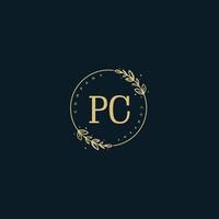 Initial PC beauty monogram and elegant logo design, handwriting logo of initial signature, wedding, fashion, floral and botanical with creative template. vector