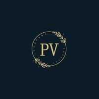 Initial PV beauty monogram and elegant logo design, handwriting logo of initial signature, wedding, fashion, floral and botanical with creative template. vector