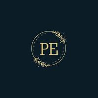 Initial PE beauty monogram and elegant logo design, handwriting logo of initial signature, wedding, fashion, floral and botanical with creative template. vector