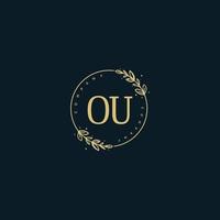 Initial OU beauty monogram and elegant logo design, handwriting logo of initial signature, wedding, fashion, floral and botanical with creative template. vector