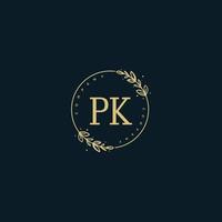 Initial PK beauty monogram and elegant logo design, handwriting logo of initial signature, wedding, fashion, floral and botanical with creative template. vector