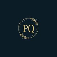 Initial PQ beauty monogram and elegant logo design, handwriting logo of initial signature, wedding, fashion, floral and botanical with creative template. vector