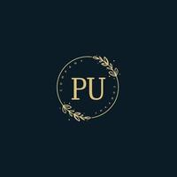 Initial PU beauty monogram and elegant logo design, handwriting logo of initial signature, wedding, fashion, floral and botanical with creative template. vector
