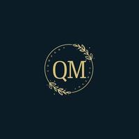 Initial QM beauty monogram and elegant logo design, handwriting logo of initial signature, wedding, fashion, floral and botanical with creative template. vector