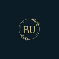 Initial RU beauty monogram and elegant logo design, handwriting logo of initial signature, wedding, fashion, floral and botanical with creative template. vector