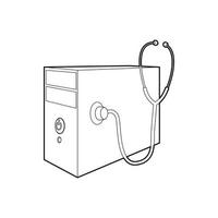 Computer system unit and stethoscope icon vector