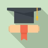 Graduation hat diploma icon, flat style vector