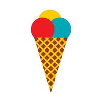 Cone with scoops of ice cream icon, flat style vector