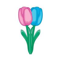 icono de dos tulipanes en estilo de dibujos animados vector
