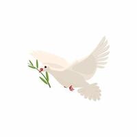 Dove with olive branch icon, cartoon style vector