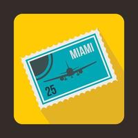 sello con avión y texto miami dentro del icono vector