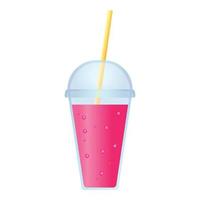 Plastic cup smoothie icon, cartoon style vector