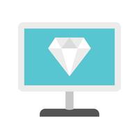 monitor de computadora con un icono de diamante, estilo plano vector