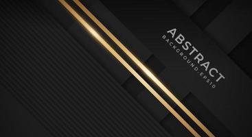 Abstract Black Background with Golden Lines Luxury Strings. Geometric Backdrop with Textured Paper Layers for Business Presentation Template vector