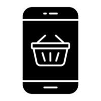 Basket inside smartphones, icon of online shopping vector