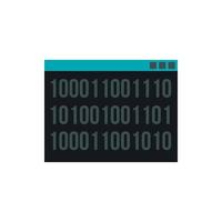 Binary code on screen icon, flat style vector