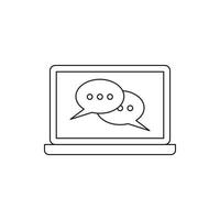 Speech bubbles on laptop icon, outline style vector